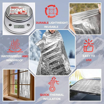 SecuCaptain Survival Emergency Thermal Blankets: 50 Pack Extra Large 84” x63” Space Mylar Blanket Kit for Outdoor Cold Winter Camping Hiking Car Bug Out Bag or First Aid