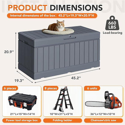 78 Gallon Deck Box Outdoor Indoor Waterproof Storage Box for Patio Furniture, Pool Accessories, Garden Tools, and Cushion Storage, Gray