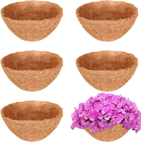 Halatool 6PCS 8 Inch Coconut Liners - 100% Natural Coco Fiber Round Liners for Planters, Flowers, Vegetables