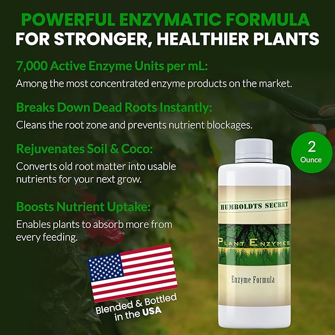 Humboldts Secret Plant Enzymes | 7,000 Active Units per mL | Root & Soil Enzyme Additive for Hydroponic and Aeroponic Systems | Boosts Growth and Root Strength for Maximum Nutrient Uptake | 2 Ounce