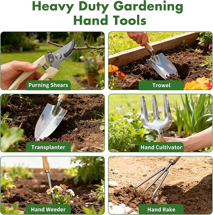 Gardening Gifts for Women 12 Pcs Garden Tools Set with Basket Heavy Duty Gardening Hand Tool with Wood Handle Gardener Lady Plant Lover Gifts Wife Mom Grandma Mothers Day Birthday