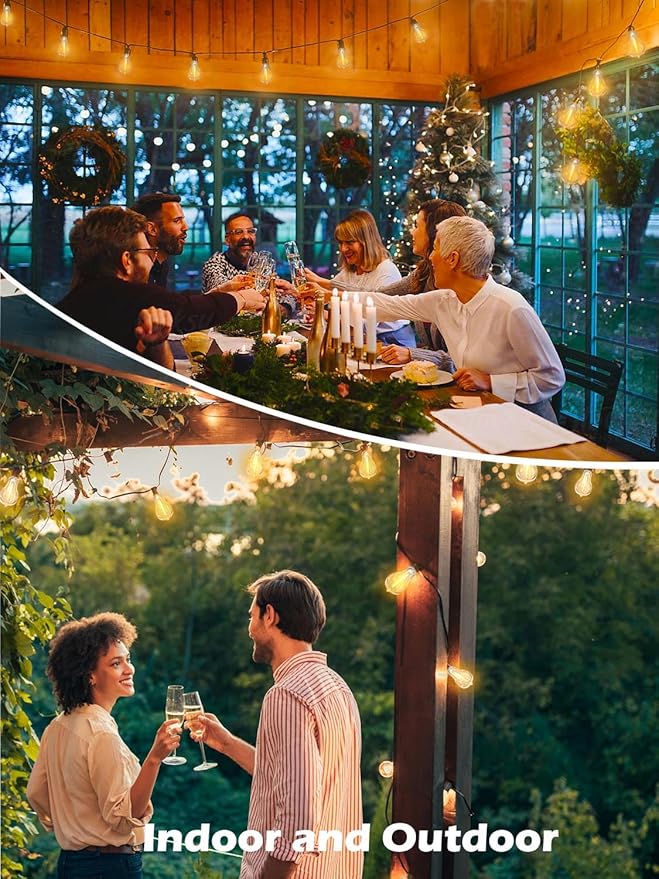 DAMAING 200FT LED Outdoor String Lights with 100+5 Shatterproof Edison LED Bulbs A39, Waterproof Commercial Grade Patio String Lights for Outside Porch Backyard Garden Deck Decor, 2200K Dimmable