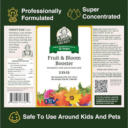 Farmer’s Secret Fruit & Bloom Booster Fertilizer (32oz) - Super Concentrated - Boosts Flowering and Yield on All Varieties of Fruits, Vegetables and Flowers