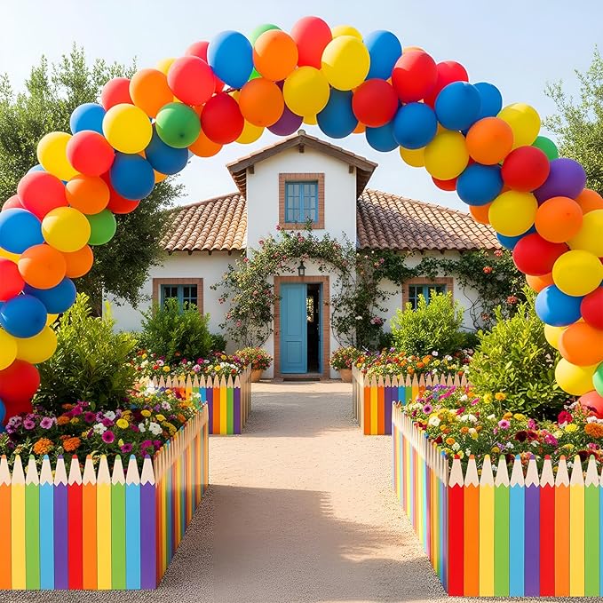 Colored Pencils Wood Garden Edging Fence 15.7" H x 47.2" L Decorative Landscape Edging Border Outdoor Wood Fence for School Yard Tree Flower Bed Borders