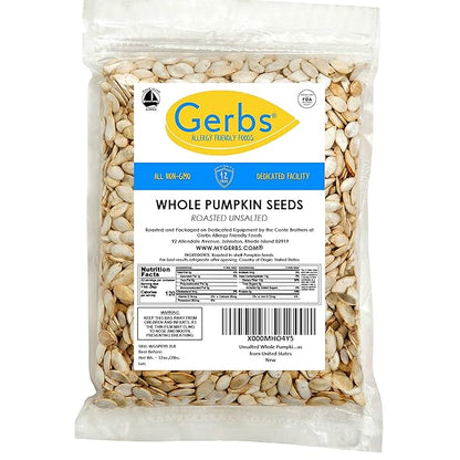 Pumpkin Seeds in-Shell (Whole) Roasted & Unsalted by Gerbs - 2 LBS Premium Grade AA Pepitas - Top 10 Food Allergen Free - Vegan & Kosher - Seed Country of Origin USA - Made in Rhode Island