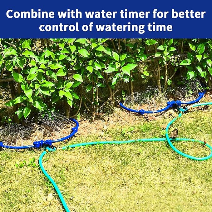 360° Tree Water Ring Gardening Watering System, Adjustable sprinklers for Yard with Y Hose Splitters, Lawn Sprinkler Irrigation System for Garden, Outdoor New Trees Shrubs Plants Garden Beds