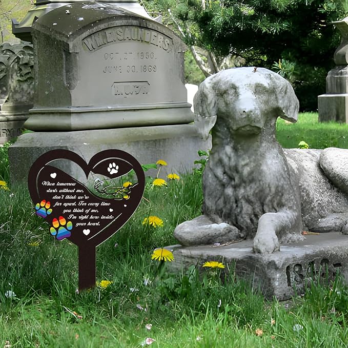 Grave Decorations for Cemetery Rainbow Bridge Dog Memorial Gifts Pet Grave Markers Dog Metal Garden Stake Headstones Decoration Graveyard Remembrance Graveside Sign for Outdoors
