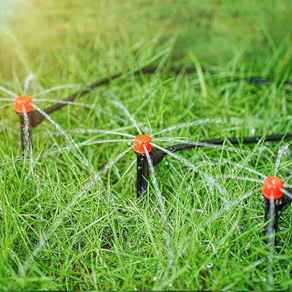 50pcs Drip Emitters for 1/4" Irrigation Tubing, Easy Connect Adjustable 360 Degree Water Flow Sprayer On 5" Stake for 4/7mm Tube Locked Drippers for Garden, Flower, Plant