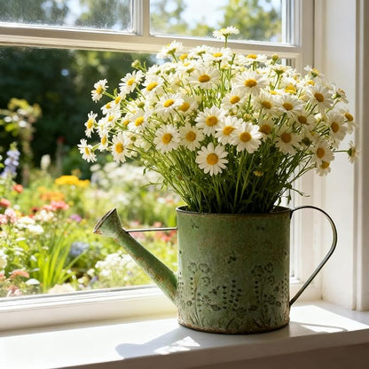 Vintage Metal Watering Can with Floral Embossed Design Garden Distressed Green Decorative Watering Pot Planter Rustic Farmhouse Waterer for Home Indoor Outdoor Garden Balcony Courtyard (Green)