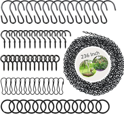 YINGFENG 236 Inch Black Metal Hanging Chains and Hanging Basket Hooks Set for Bird Feeders, Birdbaths, Planters, Grow Lights, Lanterns, Wind Chime and Ornaments, Eye Screws, Chain Hooks DIY