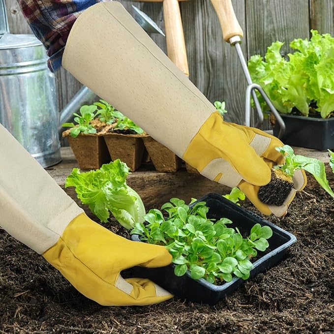 HLDD HANDLANDY Long Gardening Gloves, Leather Thorn Proof Rose Pruning Glove for Men & Women, Great Gift for Gardener
