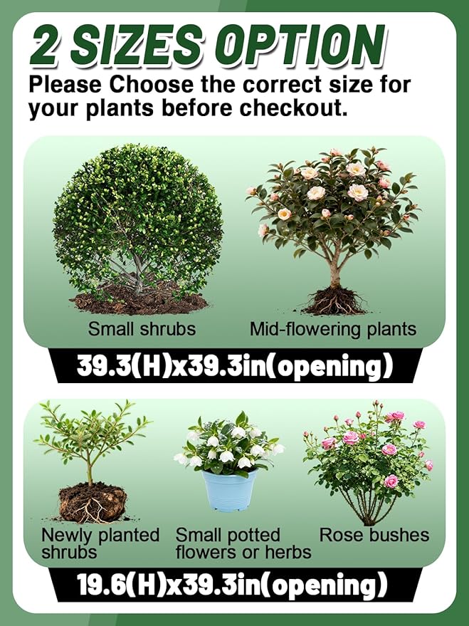 ANPHSIN 12 Pcs 39.3in x 39.3in Plant Covers Freeze Protection - Winter Shrub Plant Protection Bags, Frost Blankets Cloths with Drawstring for Outdoor Garden Potted Plants, Green