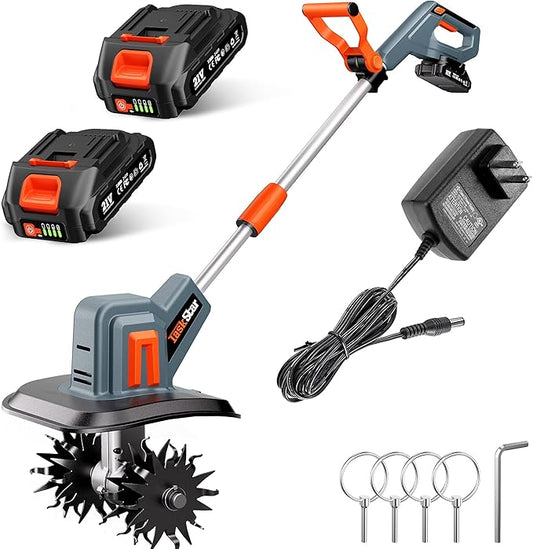 Cordless Tiller for Gardening 360 RPM Rototiller TH4000 Cultivator TaskStar Electric Garden Tiller Battery Powered Total 4000mAh,48 Heavy-Duty Steel Tines for Smooth Ground