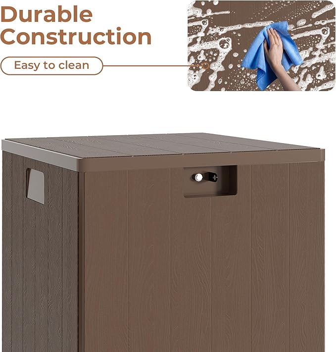 28 gal Brown Resin Deck Box, Outdoor Storage Box Waterproof Lockable, Patio Square Deck Box For Package Delivery, Outside Storage Box Container for Furniture Cushions, Garden Tools, Pool Accessories
