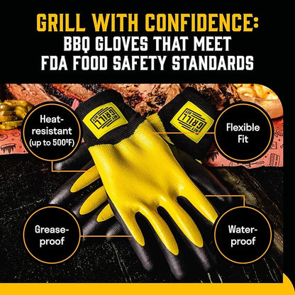 Hey Grill Hey Pitmaster Gloves | BBQ Gloves | Heat Protection up to 500°F or 260°C | High Temp Resistance | Fireproof Glove for Grilling Smoking Barbecue | Washable Mitts | Waterproof | Size - XL