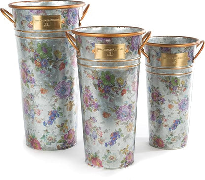 MACKENZIE-CHILDS Galvanized Flower Buckets, Decorative Metal Buckets, Flower Market, Set of 3