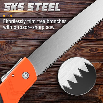 DIYSELF Folding Saw, 10-Inch Hand Saw for Tree Trimming, Pruning Saw with Sk-5 Steel Blade, Heavy Duty Camping Saw, Foldable Saw, Garden Bushcraft Saw