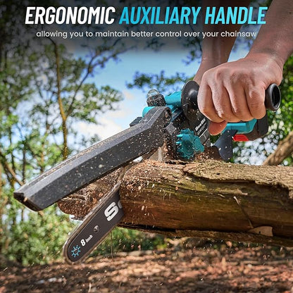 SEESII PS810 2-IN-1 Cordless Pole Saw & Mini Chainsaw, 8-inch Electric Saws Brushless with 2 x 4.0Ah Batteries, 16-Foot MAX, Chain Saw with Extension Pole for Wood Cutting Trimming Branch