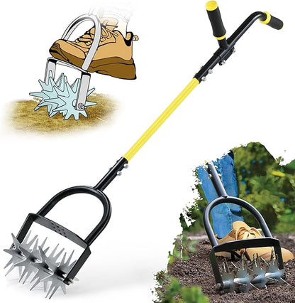 Jardineer Rotary Cultivator for Gardening, Long Handle Garden Cultivator for Soil Mixing, Reseeding, Lawn Aerating, Hand Tiller with Auxiliary Handle Suitable for Women and The Elderly