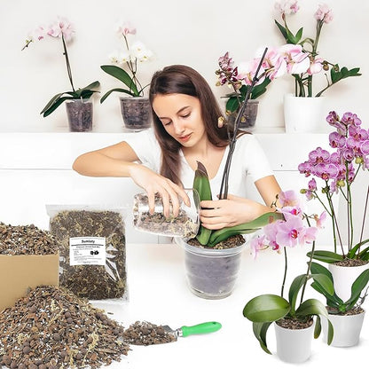 Orchid Bark Potting Mix - 18QT Fast-Draining Soil with Pine Bark, Perlite, Moss & Leca Clay, Breathable Mix for Healthy Roots,Ideal for Repotting & Indoor Orchid Plants