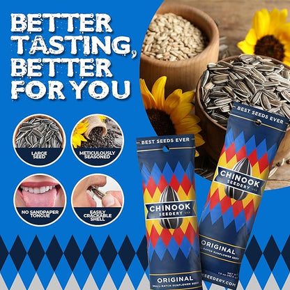 Chinook Seedery Low Sodium Sunflower Seeds – Original Flavor, Pack of 36, 1.5oz – Sunflower Seeds to Eat – Keto, Jumbo, Roasted, Baseball Snacks