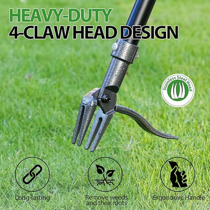 Weed Puller, Stand Up Weed Puller Tool with Steel Long Handle & 4-Claw Steel Head, 46" Adjustable Handle Weeder Tool, Easily Remove Weeds Root Without Bending, Pulling, or Kneeling
