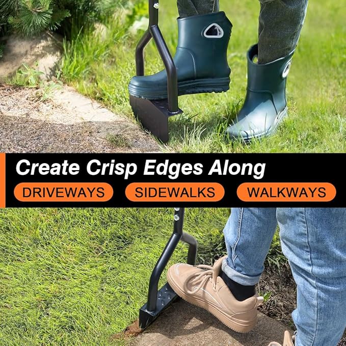 Colwelt Manual Edger Lawn Tool 40-inch, Half Moon Edger Chopper Lawn Tool with V-Shape Serrated Blade, Solid Steel Lawn Edger Tool with Soft T-Grip, Garden Edger for Sidewalk, Grass, Yard, Landscape