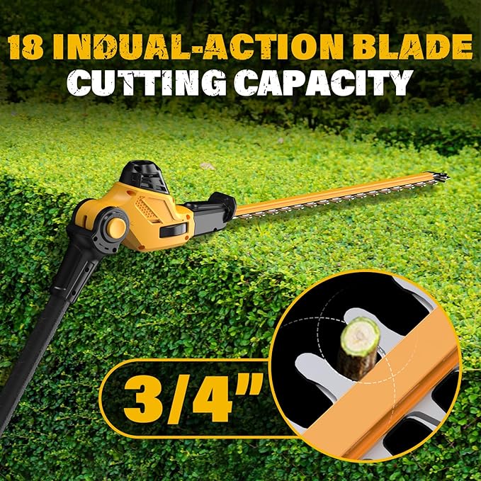 Pole Saw 8-Inch Cordless Tree Trimmer and 18-Inch Pole Hedge Trimmer 2-In-1, 15-Feet Max Reach, Pole Chainsaw, Auto Oiling, with 2x3.0Ah Battery & Charger, for Tree Trimming and Shrubs Pruning