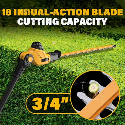 Pole Saw 8-Inch Cordless Tree Trimmer and 18-Inch Pole Hedge Trimmer 2-In-1, 15-Feet Max Reach, Pole Chainsaw, Auto Oiling, with 2x3.0Ah Battery & Charger, for Tree Trimming and Shrubs Pruning