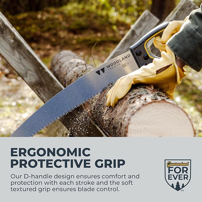 Woodland Tools Super Duty D-Handle Pruning Saw – Curved Tree Saw with Hardened Steel Blade, Aggressive Teeth, Non Slip Grip – Manual Tool for Limb Cutting, Branch Removal, and Yard Work