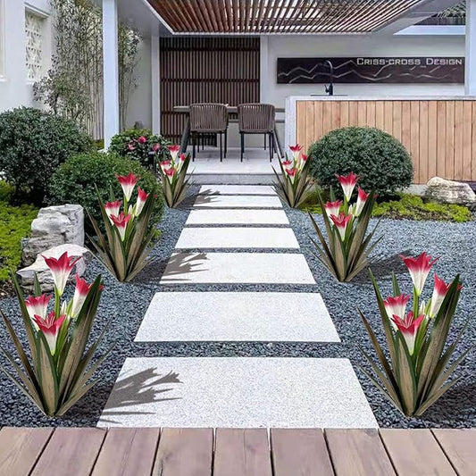 Homight Metal Agave Plant Outdoor Decoration Lily Mexican Yard Art Garden Gift Home Decor Hand Painted Metal Agave Garden Yard Statue, Outdoor Lawn Ornaments (2 Big Red Lilies)