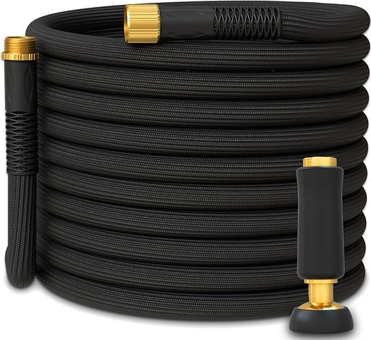 TITAN Garden Hose | Flexible, Lightweight, Kink-Free & Durable Hybrid Water Hose with Heavy Duty Brass Connectors & High-Pressure Jet Nozzle (50FT x 1/2”)