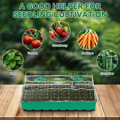 120 Cell Seed Starter Tray, Seed Starter Kit with Growth Light, 3.54-inch Humidity Dome Seedling Germinatio Starter Kit, Indoor Seed Germination Tray for Seed Reproduction and Seed Initiation