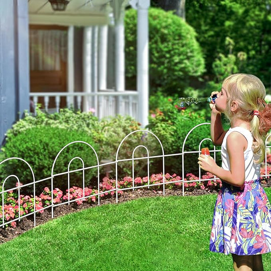 Decorative White Garden Fence Border 18in X50ft Outdoor Metal Wire Garden Fencing Flower Bed Folding Fences Panel Patio Edging Landscape for Yard