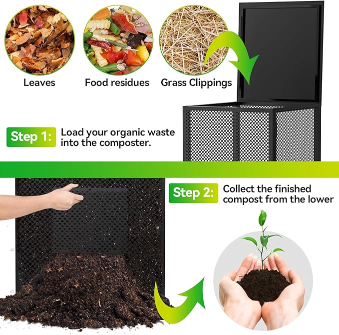 Compost Bin Outdoor - Large 93-Gal Galvanized Steel Perforated Sheet Compost Bucket with Rust-Proof Coating, Heavy-Duty & Easy Assembly, Fast Creation of Fertile Soil, for Garden, Kitchen & Yard Waste