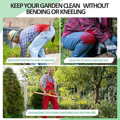 Weeder - Stand Up Weed Puller Tool with Long Handle - Real Bamboo & 4-Claw Steel Head Weeder Tool, Weeding Tool Weed Remove Tool for Lawn/Yard,Easily Remove Weeds Without Bending or Kneeling