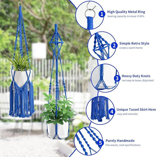Macrame Plant Hangers, 6Pack Hanging Planters for Indoor Plants w/ 6 Set Hangers Kit Handmade Macromay Plant Hangers Indoor Flower Pots Holder Stand for Boho Home Décor (POTS NOT Included)