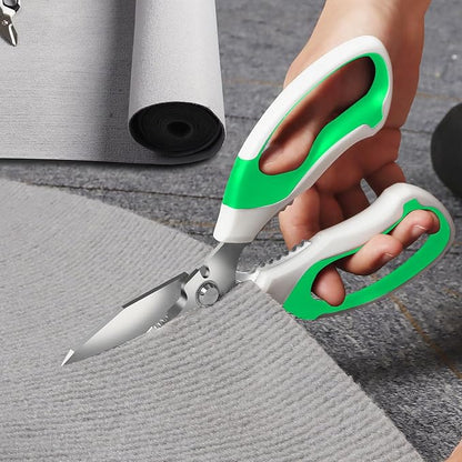 8-Inch Utility Scissors All Purpose Heavy Duty, Serrated Blade, Green Comfort Grip for Cutting Carpet, Cardboard, Leather, Fabric, Multipurpose Sharp Shears for Kitchen, Garden, Office, Carft