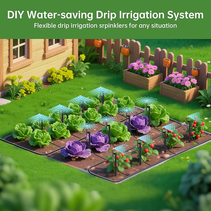 Micro Drip Irrigation Sprinkler Heads: 20 Sets Mixed 360/180/90 Degrees Drip Irrigation Emitters for 1/4 inch Hose Garden Irrigation System