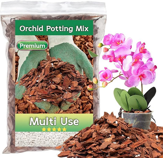 Orchid Bark Potting Mix, 2QT Premium Orchid Potting Mix, Orchid Bark for Indoor Plants with Pine Bark & Perlite, Superior Ventilation & Drainage to Boost Plants’ Growth, Orchid Soil