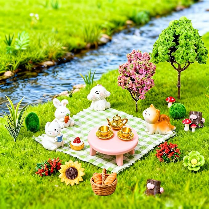 50 Pcs Fairy Garden Accessories Outdoor Kit, Mini Resin Animals Miniature Garden Figurines Set, Micro Landscape Ornaments Kit, Fake Diorama Trees for DIY Craft Succulent Decor