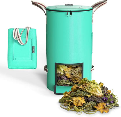 Reusable Garden Yard Waste Bag – 14.39Gallon Breathable Thickened Reusable Lawn Bag, with 4 Handles for Easy Moving & Foldable Design, for Leaf & Miscellaneous Debris Collection(Green)