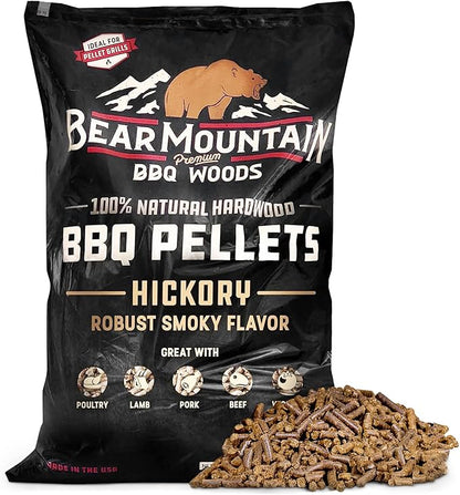 Bear Mountain All Natural Wood Pellets for Smoker, Grill & BBQ, 40 Lbs, Hickory - Premium Hardwood Barbecue Pellets for Indoor and Outdoor Grilling