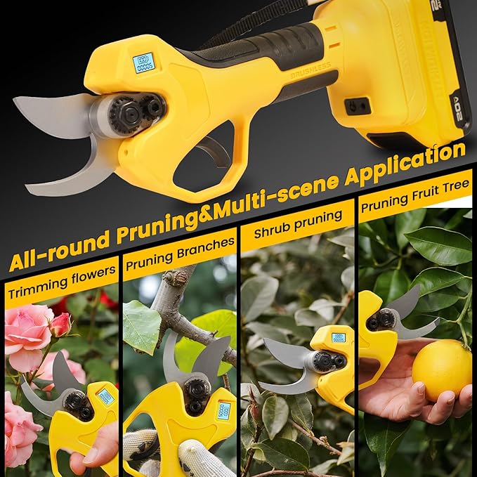Brushless Electric Pruning Shears Compatible with DeWalt 20V Battery, Cordless Power Pruners for Gardening with LCD Display, 2 Adjustable Cutting, 1.2“ Electric Scissors for Tree Trimming (NO Battery)