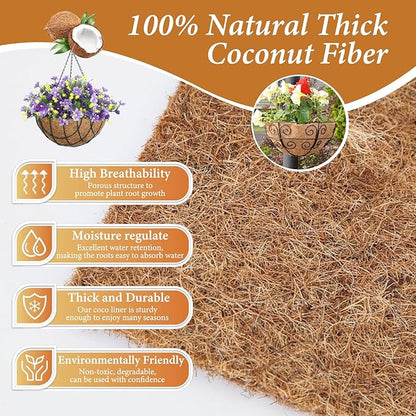 Legigo 6 Pack 16 Inch Hanging Basket Coco Liners Replacement, 100% Natural Round Coconut Coco Fiber Planter Basket Liners for Hanging Basket Flowers/Vegetables