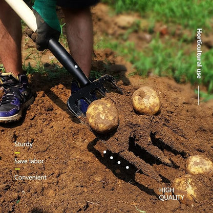 Garden Fork, 4-Tine Spading Digging Fork, Pitch Fork-45Inch, Forged Steel Y-Grip, Wood Handel-Red