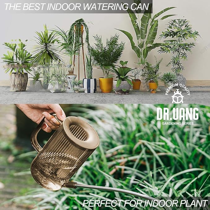 Small Watering Can Indoor Plants with Long Spout (1L, Amber Brown)