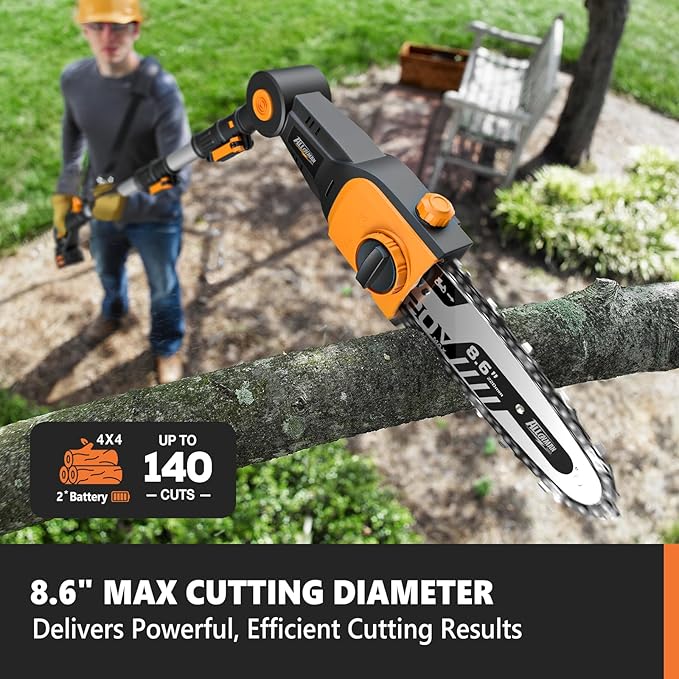 Alloyman 2-in-1 Telescopic Cordless Pole Hedge Trimmer 16-Inch and Pole Saw 8.6-Inch,with 2 Packs 4.0Ah Batteries & Charger,for Tree Trimming and Shrubs Pruning