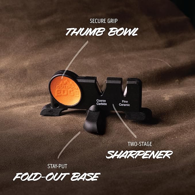 OUTDOOR EDGE VANTEX 4-Piece Roll Pack Hunting Knife Set - Includes Drop-Point, Boning, Caping Knives & Sharpener - Great Elk and Deer Field Dressing Processing Kit for Hunters