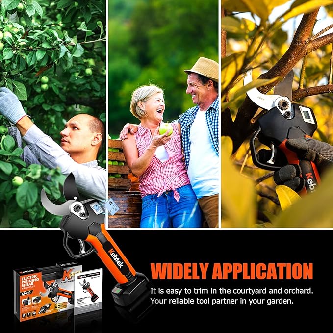 Cordless Electric Pruning Shears 40MM, Kebtek Professional Pruning Shears Battery Powered 18V Brushless Motor 2Pack 2AH Rechargeable Battery-LCD Display Screen (KT940)